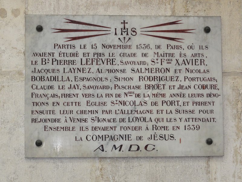 File:Église Saint-Nicolas-de-Port, plaquette passage 9 premiers futurs jésuites.jpg