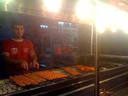 A street mangal cart serving Kiyma Kebabi in Adana SeyhmusUsta-Adana.jpg