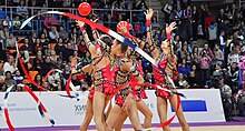 Israeli group at the 2014 Moscow Grand Prix Gran-Pri po khudozhestvennoi gimnastike (cropped).jpg