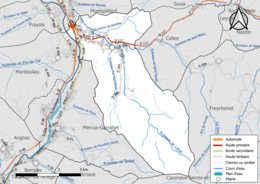 Réseaux hydrographique et routier de Saint-Paul-de-Jarrat.