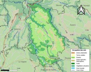 Barevná mapa znázorňující využití půdy.