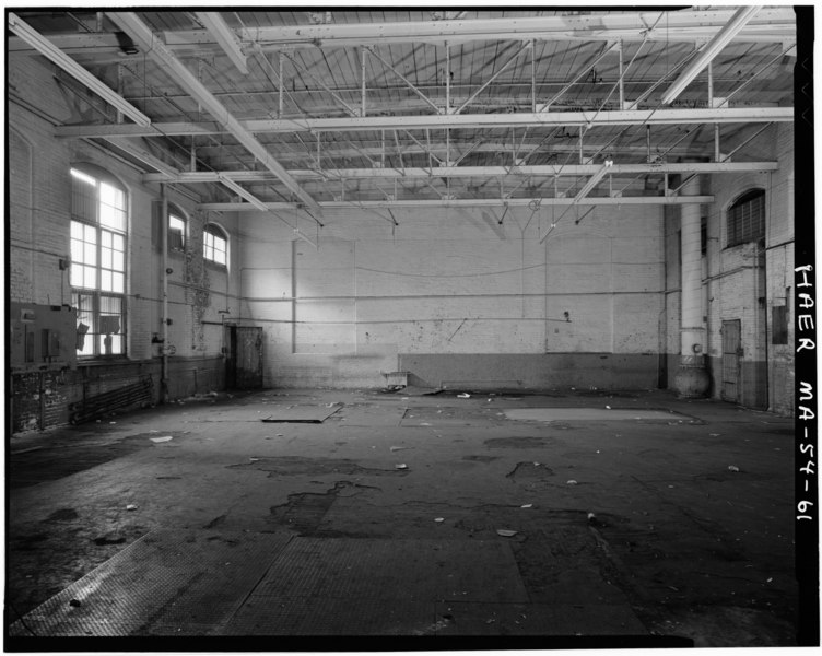 File:1901 STEAM ENGINE HOUSE LOOKING EAST. WINDOWS AND CENTRAL DOOR WERE BRICKED IN WHEN 1911 BOILER HOUSE WAS BUILT ADJACENT. - Boston Manufacturing Company, 144-190 Moody Street, HAER MASS,9-WALTH,4-61.tif