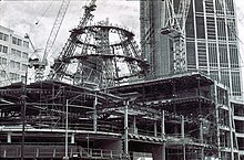 1989 - Melbourne Central during construction, including the glass cone. Image is a high-res scan of an original B&W negative. 1989 - Melb Centr.jpg