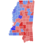 1995 Mississippi gubernur hasil pemilihan peta oleh county.svg