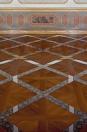 Installation, 2001 Mirror on parquet floor, approx. ca. 800/700/1 cm (Museum Ettlingen/ Castle, November 2001)