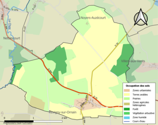 Barevná mapa znázorňující využití půdy.