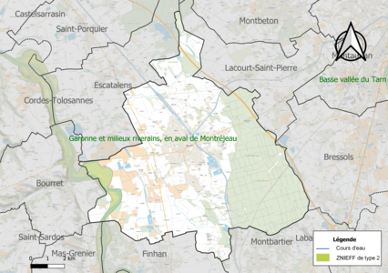 Carte de la ZNIEFF de type 2 sur la commune.