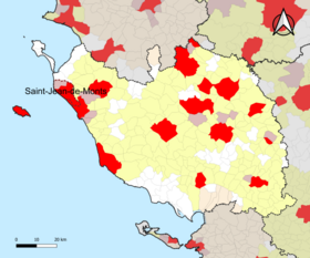 Ubicación de la zona de atracción de Saint-Jean-de-Monts en el departamento de Vendée.