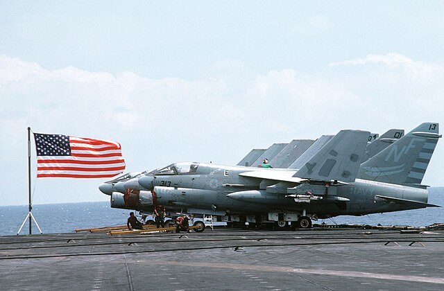 Three A-7Es from VA-93 aboard the USS Midway on 17 May 1984.