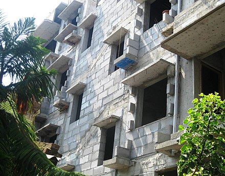 A building constructed with concrete masonry blocks