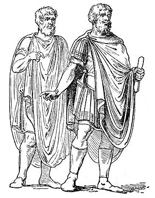 <span class="mw-page-title-main">Abolla</span> Long cloak or mantle of Ancient Rome, based on a wool cloak of Ancient Greece