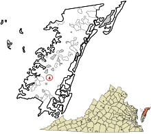 Accomack County Virginia začleněné a neregistrované oblasti Melfa zvýrazněna.svg