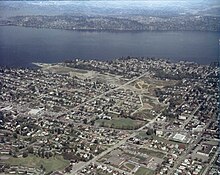 1970 aerial view of Columbia City and Genesee Park, looking east towards Lake Washington