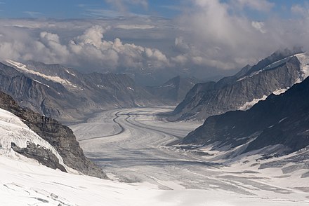 Aletsch Glacier descends from Jungfraujoch