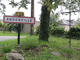 Andonville (Loiret) panneau et croix de chemin.JPG