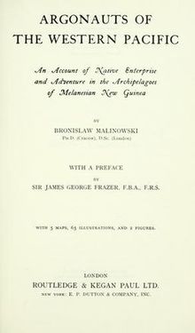 Cover of Argonauts of the Western Pacific (1922), a seminal work of Bronislaw Malinowski. Argonauts.jpg