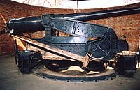 Armstrong 6-inch breechloading disappearing gun of the 1880s at the Chulachomklao Fort, Samut Prakan, Thailand Armstrong cannon, Chulachomklao fort.jpg