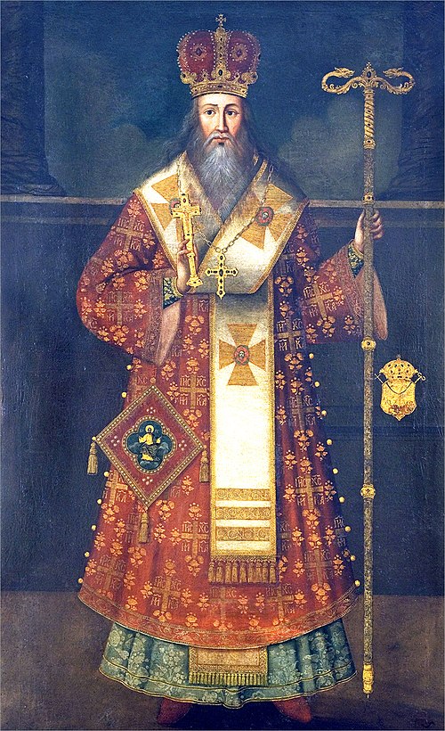 Serbian Patriarch Arsenije III, leader of the First Great Serb Migration. Painting by Jov Vasilijevič (1744).