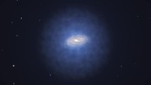 Datei: Künstlerische Darstellung der erwarteten Verteilung der Dunklen Materie in der Milchstraße.ogv
