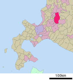 Ashibetsus läge på västra Hokkaidō