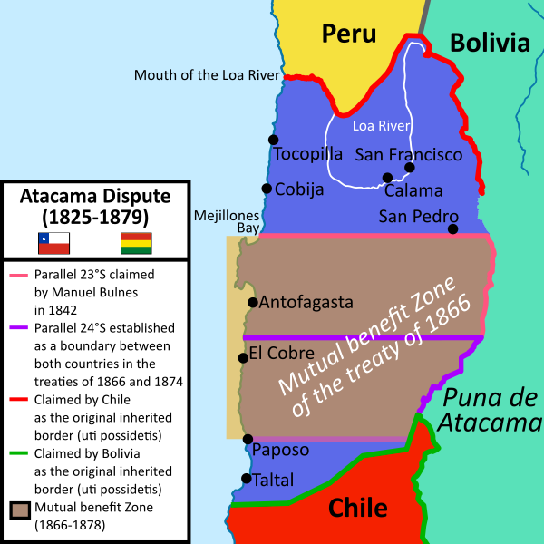 The Atacama Desert border dispute between Bolivia and Chile (1825-1879)