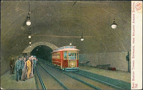 A streetcar at Atlantic Avenue (now Aquarium) station in 1906