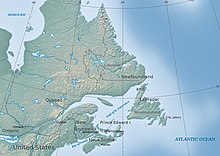 A map depicting Atlantic Canada. Atlantic Canada - Natural Earth.jpg