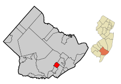 Карта Нортфилда в округе Атлантик. Врезка: расположение округа Атлантик, выделенного в штате Нью-Джерси. 