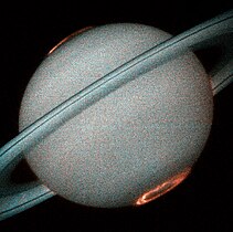 Deutsch: Saturn mit ultravioletten Auroren, aufgenommen mit dem STIS des Weltraumteleskopes Hubble English: Saturn with ultraviolet aurora photographed with the STIS of the Hubble Space Telescope