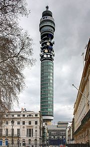 BT Tower is a Grade II listed communications tower. BT Tower-1.jpg