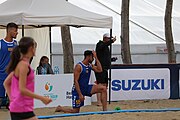 Deutsch: Beachhandball Europameisterschaften 2019 (Beach handball Euro); Tag 3: 4. Juli 2019 – Männer, Platzierungsrunde Gruppe IV, Rumänien-Portugal 2:0 (15:14, 25:24) English: Beach handball Euro; Day 3: 4 July 2019 – Men Consolation Round Group IV – Romania-Portugal 2:0 (15:14, 25:24)