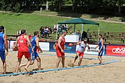 Deutsch: Beachhandball Europameisterschaften 2019 (Beach handball Euro); Tag 6: 7. Juli 2019 – Platzierungsspiele Rang 13-16 Männer, Rumänien-Serbien 2:0 (21:18, 22:20) English: Beach handball Euro; Day 6: 7 July 2019 – Placement Match 13–16 Men – Romania-Serbia 2:0 (21:18, 22:20)