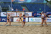 Deutsch: Beachhandball Europameisterschaften 2019 (Beach handball Euro); Tag 5: 6. Juli 2019 – Frauen, Halbfinale, Ungarn-Niederlande 2:0 (19:16, 15:12) English: Beach handball Euro; Day 5: 6 July 2019 – Semifinal Women – Hungary-Netherlands 2:0 (19:16, 15:12)