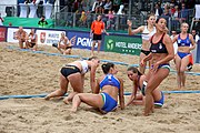 Deutsch: Beachhandball Europameisterschaften 2019 (Beach handball Euro); Tag 5: 6. Juli 2019 – Frauen, Halbfinale, Ungarn-Niederlande 2:0 (19:16, 15:12) English: Beach handball Euro; Day 5: 6 July 2019 – Semifinal Women – Hungary-Netherlands 2:0 (19:16, 15:12)