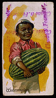 Lithograph of a Black boy holding a watermelon, c. 1850–1900