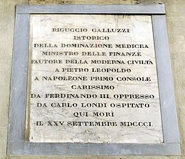 Borgo degli Albizi 17, maison taddei, plaque riguccio galluzzi, m.  1801.JPG