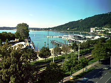 Der Bregenzer Hafen vom vorarlberg museum aus gesehen