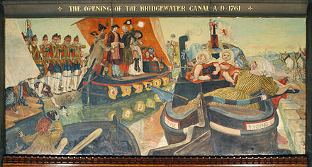 The Opening of the Bridgewater Canal A.D. 1761 by Ford Madox Brown, one of The Manchester Murals at Manchester Town Hall