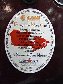 CAMI Assembly is the largest industrial company in Ingersoll today. CAMI sticker.JPG