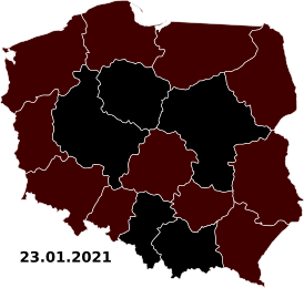 Mapa da propagação do COVID-19 na Polônia