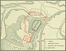 Map of the siege of the Atuatuci (Caesar's Gallic Wars, 1899) Caesar's Gallic war; (Allen and Greenough's ed.) (1898) (14594676898).jpg