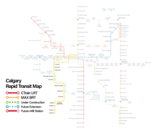 Calgary Rapid Transit Network Map, MAX Yellow Highlighted.png