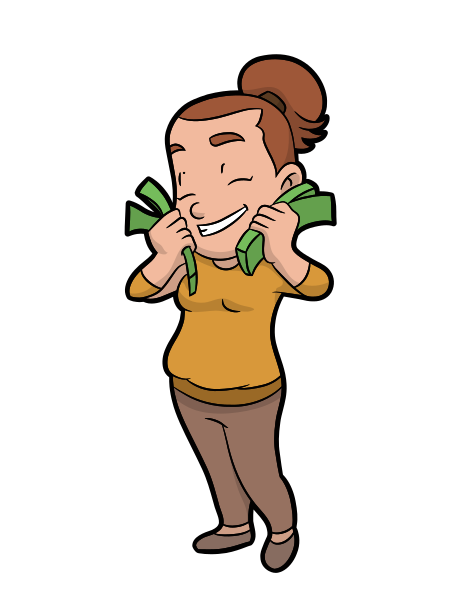 File:Cartoon Woman Adoring Bundles Of Money.svg