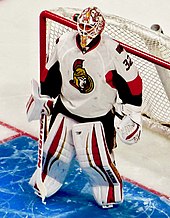 Dreidger with the Ottawa Senators in 2016. Chris Driedger, Montreal Canadiens 3, Ottawa Senators 4, Centre Bell, Montreal, Quebec (29439729474) (cropped).jpg