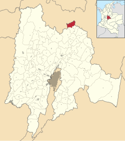 Localização do município e cidade dentro do departamento de Cundinamarca da Colômbia