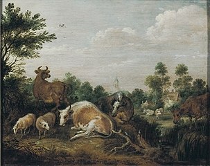 Cows and Sheep in a Landscape