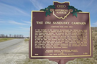 The Ohio Historical Society's marker near the Colonel Crawford Burn Site Crawford Burn Site Monument.jpg