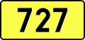 English: Sign of DW 727 with oficial font Drogowskaz and adequate dimensions.