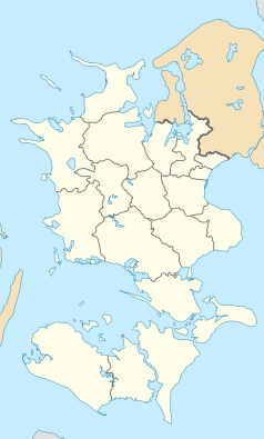 Mapa konturowa Zelandii, blisko centrum na lewo znajduje się punkt z opisem „Kościół św. Michała”