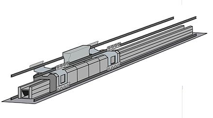 A computer-generated model of the linear induction motor used in the EMALS.